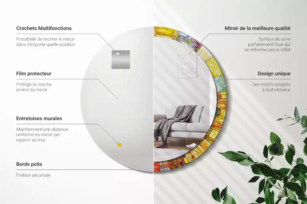 Kerek tükör fali dísz Színes ólomüveg