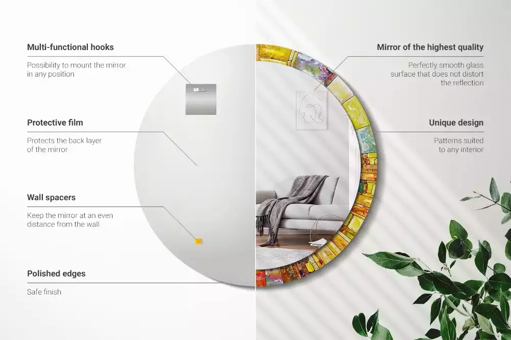 Kerek tükör fali dísz Színes ólomüveg