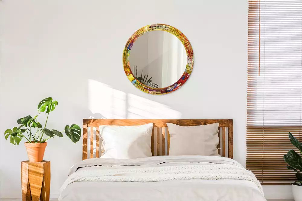 Kerek tükör fali dísz Színes ólomüveg