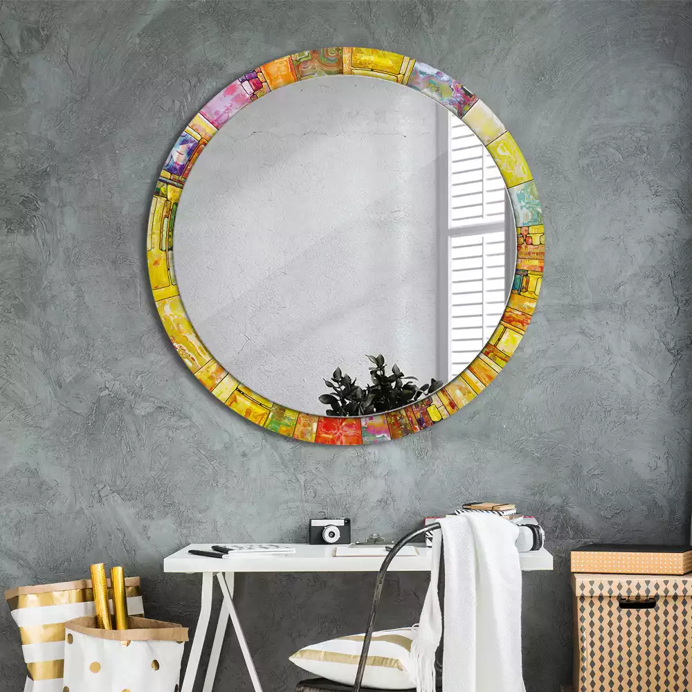 Kerek tükör fali dísz Színes ólomüveg