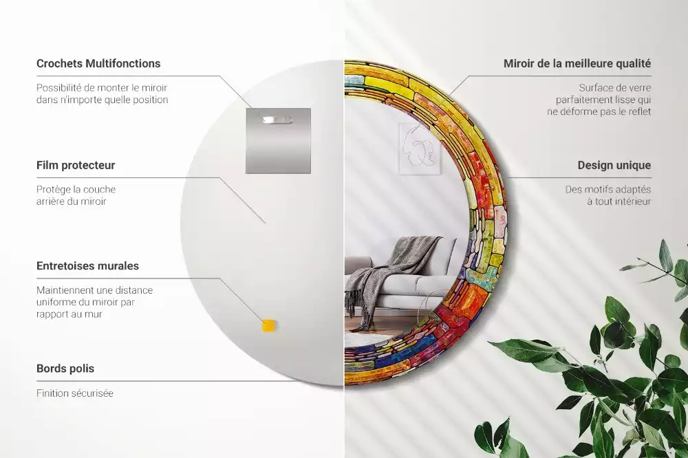 Kerek tükör fali dísz Színes ólomüveg