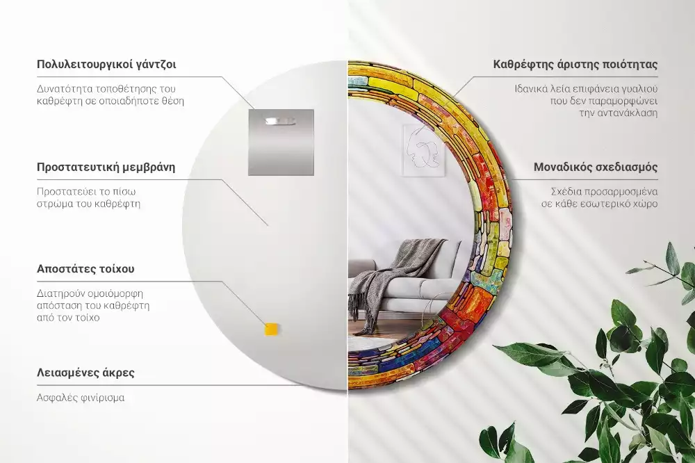 Kerek tükör fali dísz Színes ólomüveg