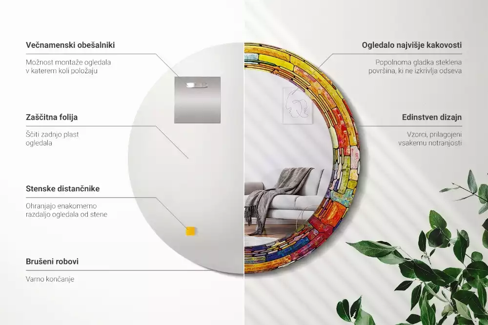 Kerek tükör fali dísz Színes ólomüveg