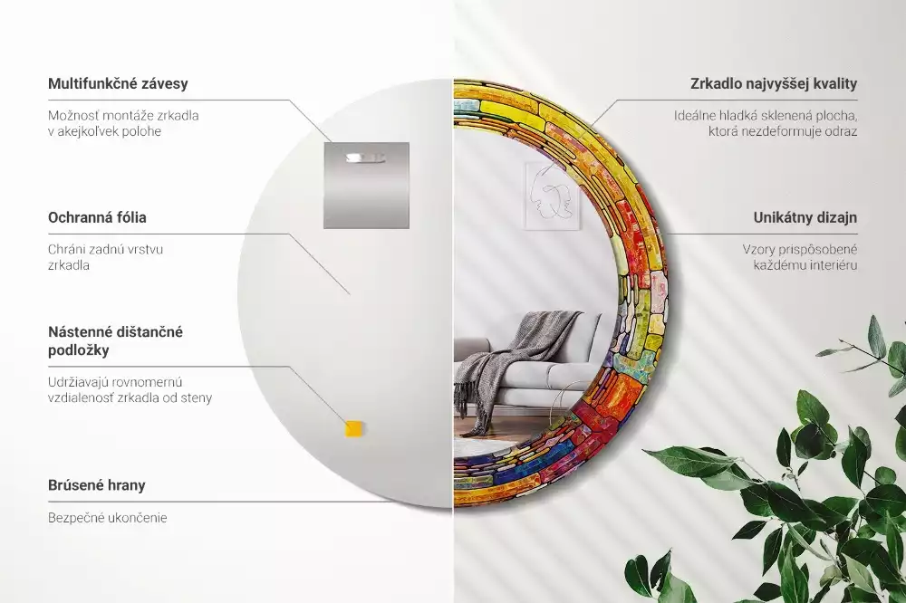 Kerek tükör fali dísz Színes ólomüveg