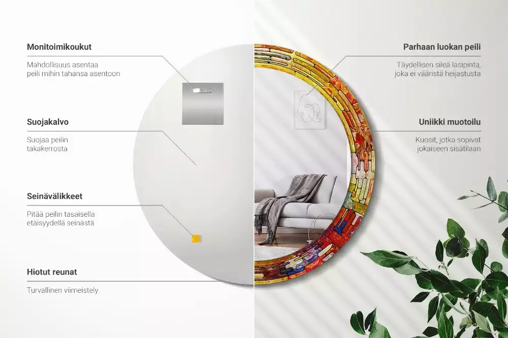 Kerek tükör fali dísz Színes ólomüveg