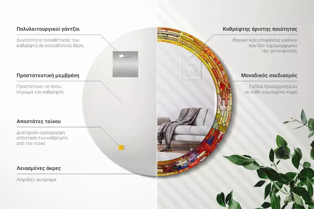 Kerek tükör fali dísz Színes ólomüveg