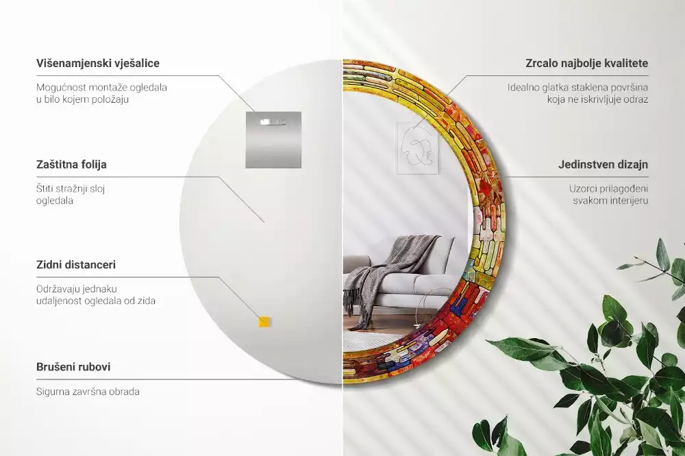 Kerek tükör fali dísz Színes ólomüveg