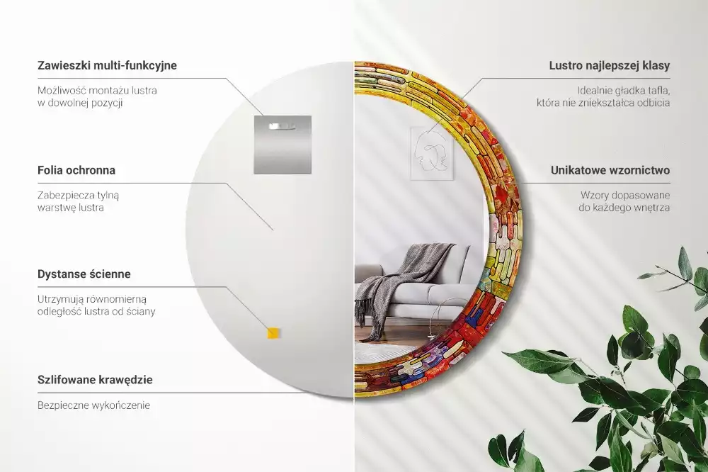 Kerek tükör fali dísz Színes ólomüveg