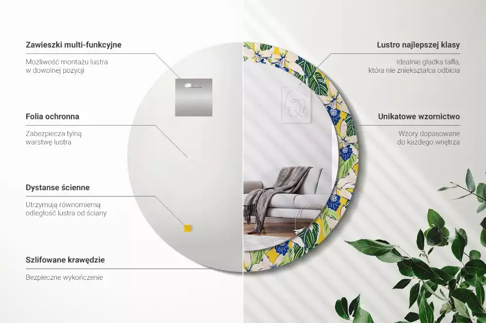 Kerek tükör fali dísz Orchideák