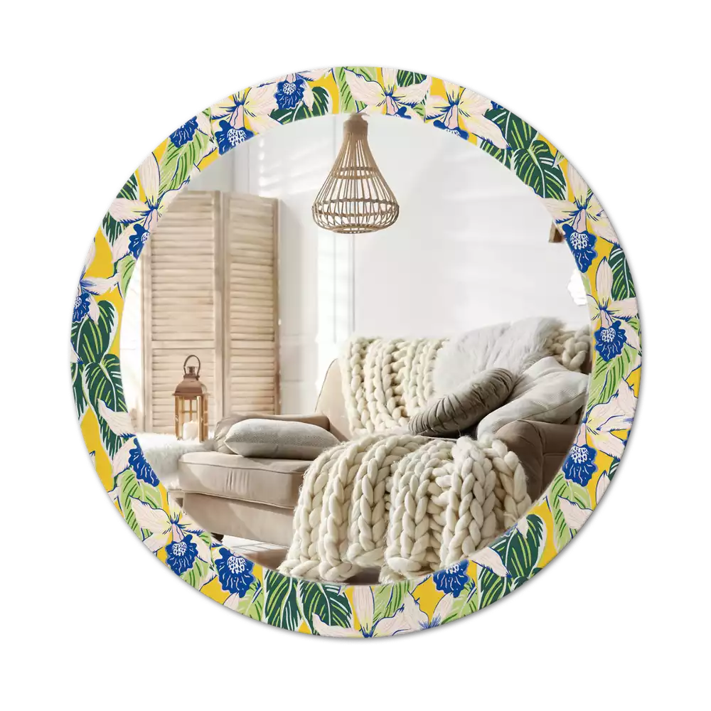 Kerek tükör fali dísz Orchideák