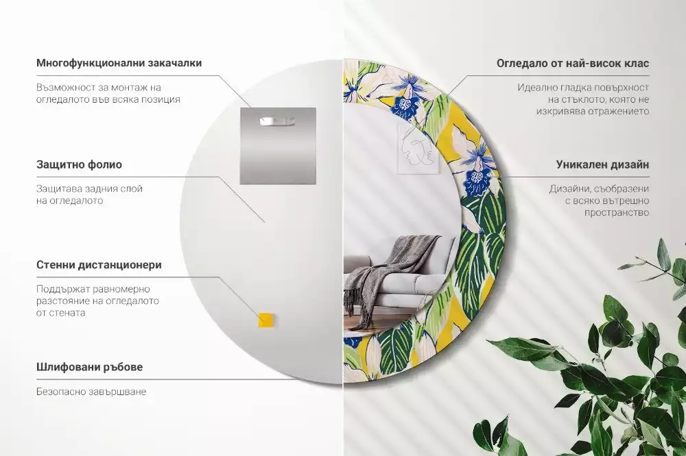 Kerek tükör fali dísz Orchideák