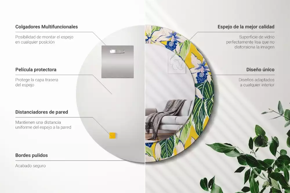 Kerek tükör fali dísz Orchideák