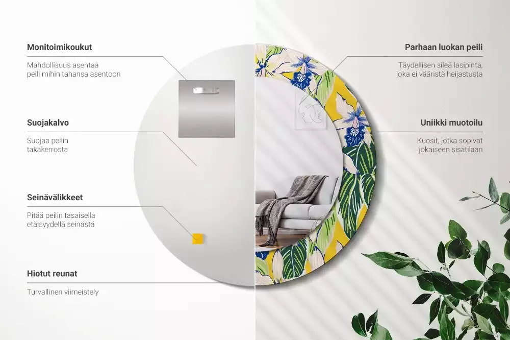 Kerek tükör fali dísz Orchideák