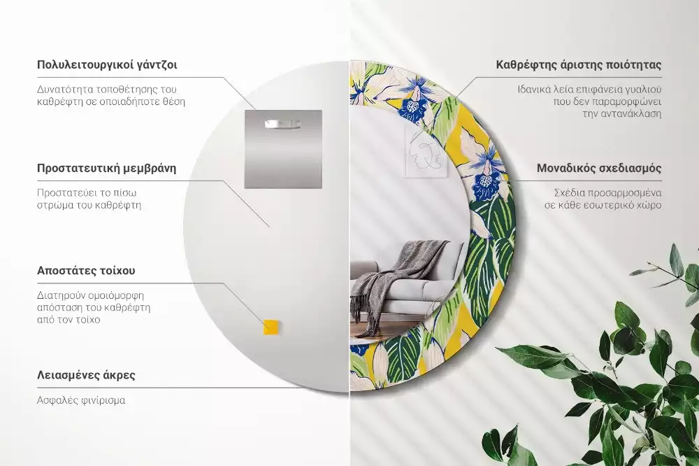 Kerek tükör fali dísz Orchideák