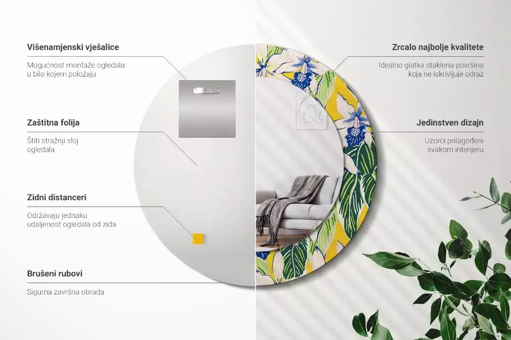 Kerek tükör fali dísz Orchideák