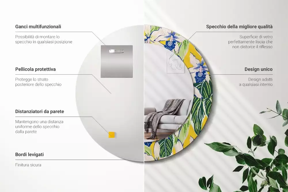 Kerek tükör fali dísz Orchideák