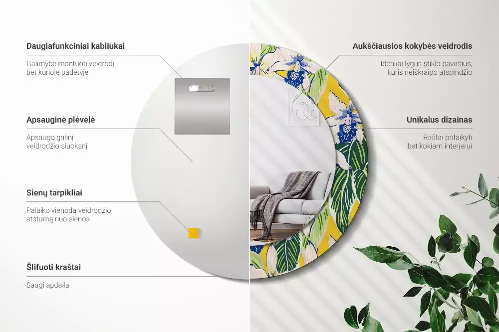 Kerek tükör fali dísz Orchideák