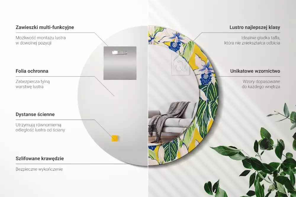 Kerek tükör fali dísz Orchideák