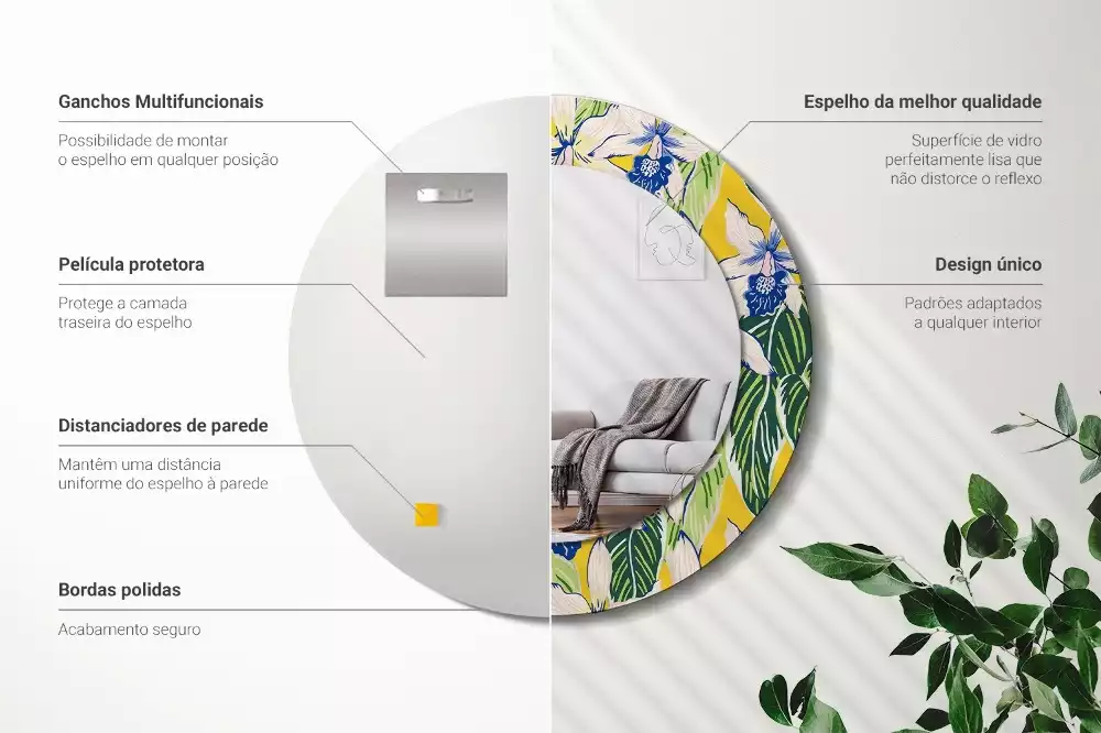 Kerek tükör fali dísz Orchideák