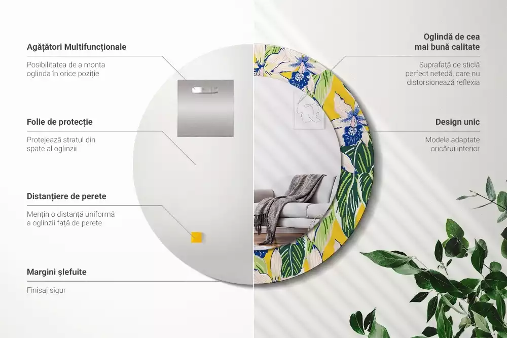 Kerek tükör fali dísz Orchideák