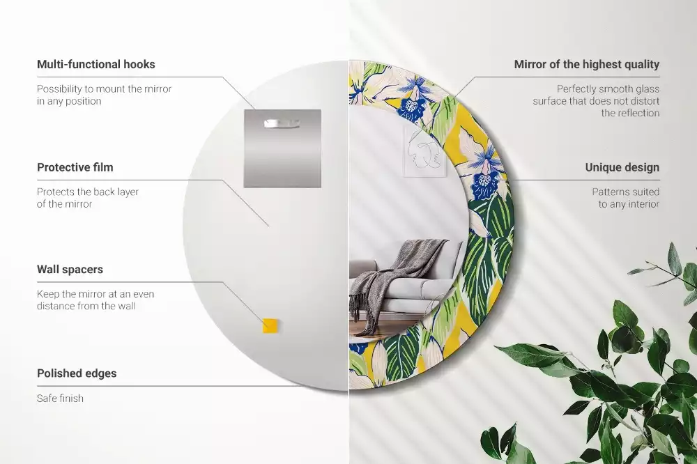 Kerek tükör fali dísz Orchideák