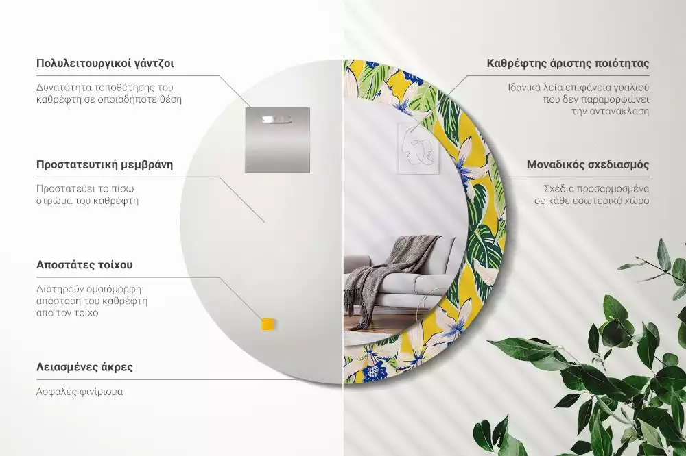 Kerek tükör fali dísz Orchideák