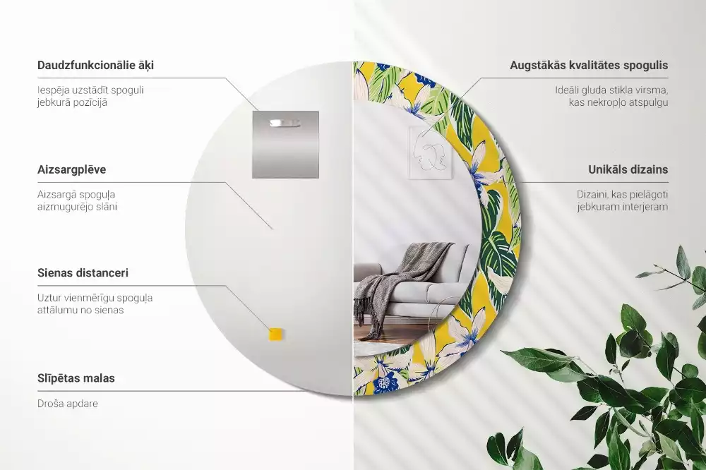 Kerek tükör fali dísz Orchideák