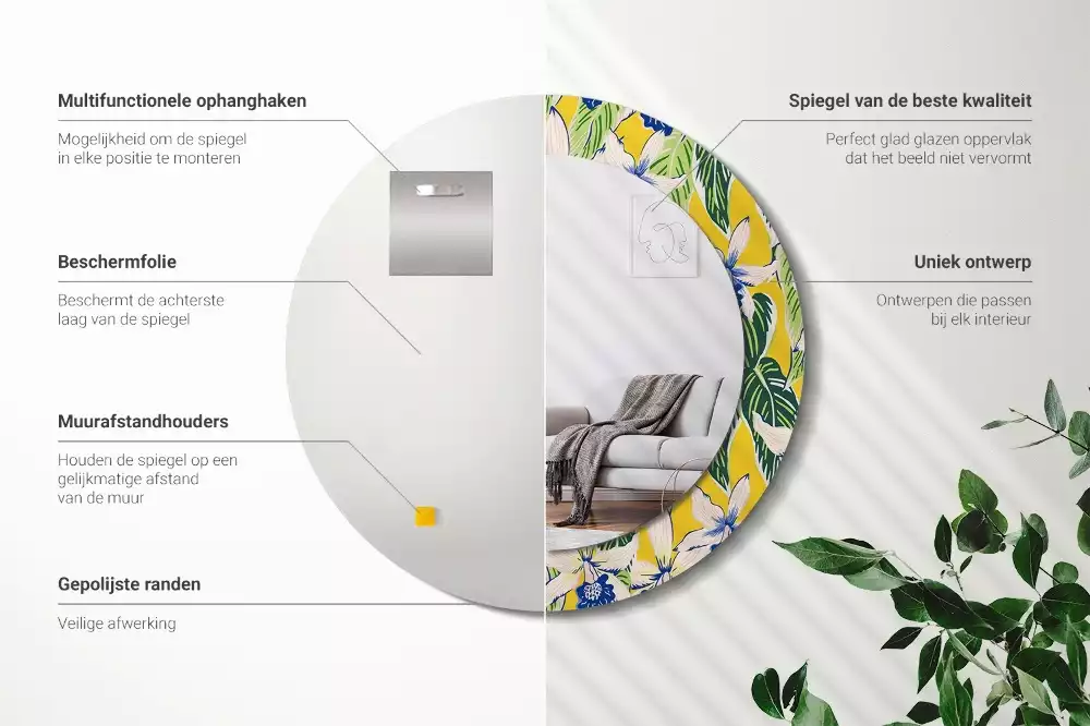 Kerek tükör fali dísz Orchideák