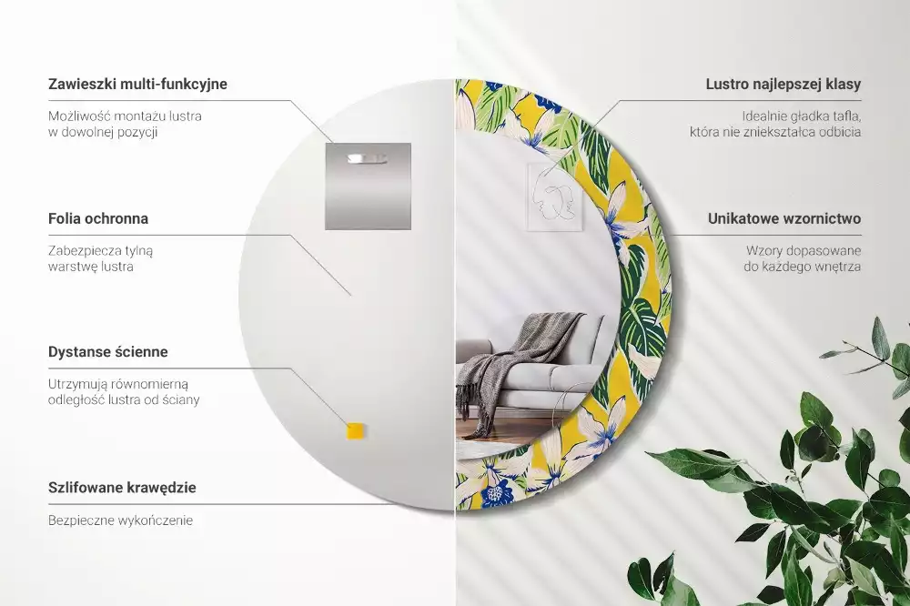 Kerek tükör fali dísz Orchideák