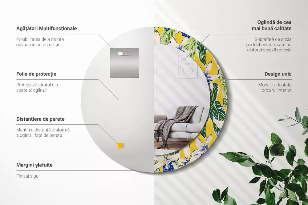 Kerek tükör fali dísz Orchideák