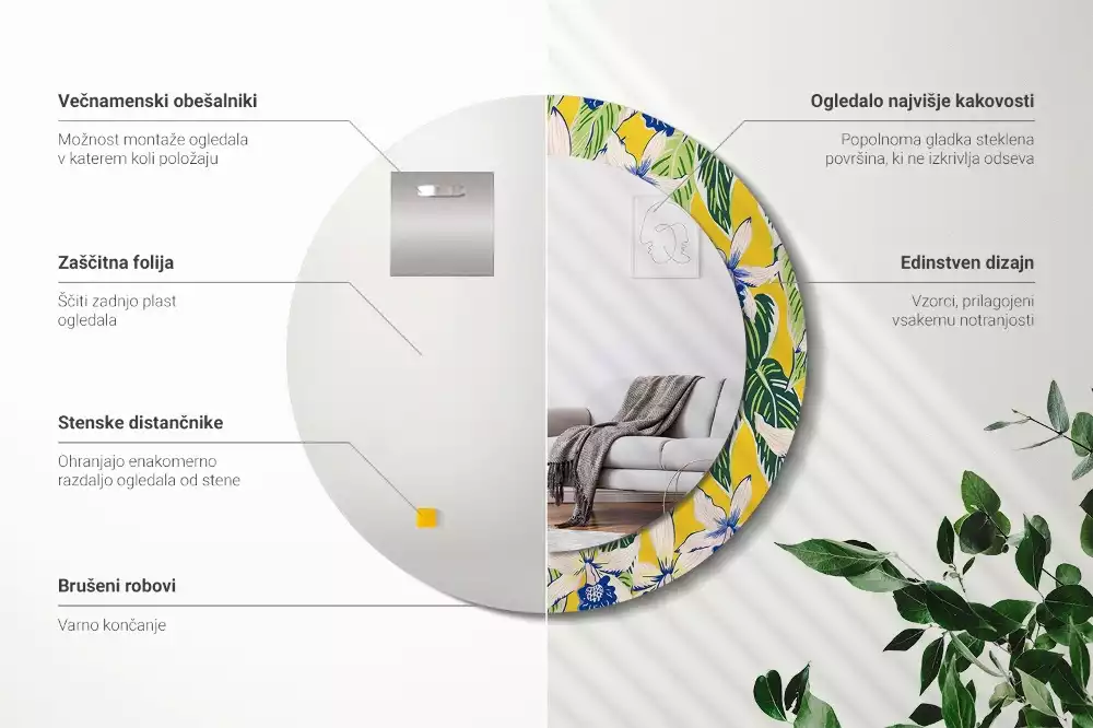 Kerek tükör fali dísz Orchideák