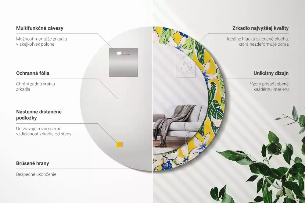 Kerek tükör fali dísz Orchideák