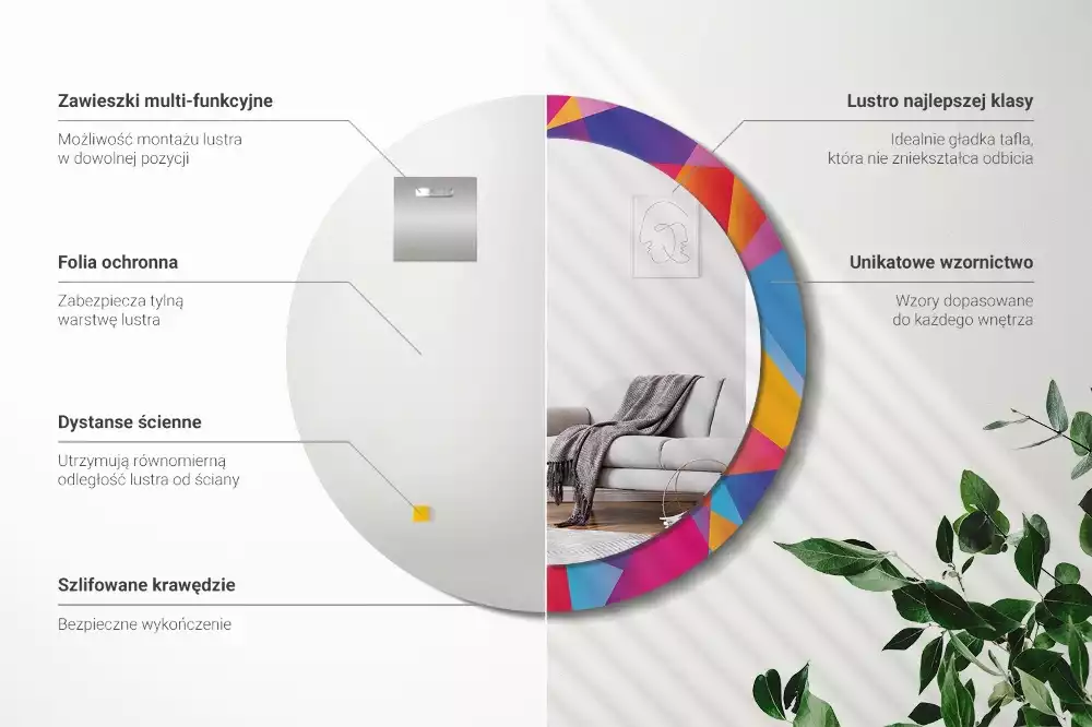 Kerek tükör fali dísz Geometriai összetétel