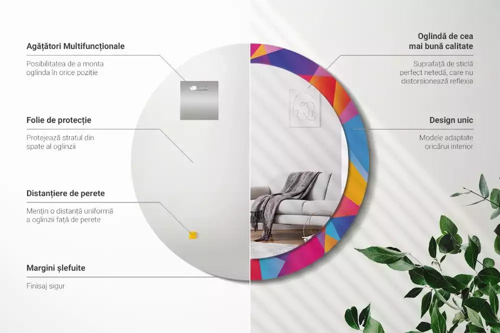 Kerek tükör fali dísz Geometriai összetétel