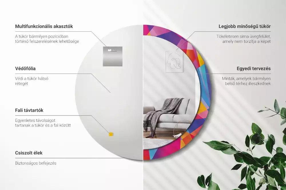 Kerek tükör fali dísz Geometriai összetétel