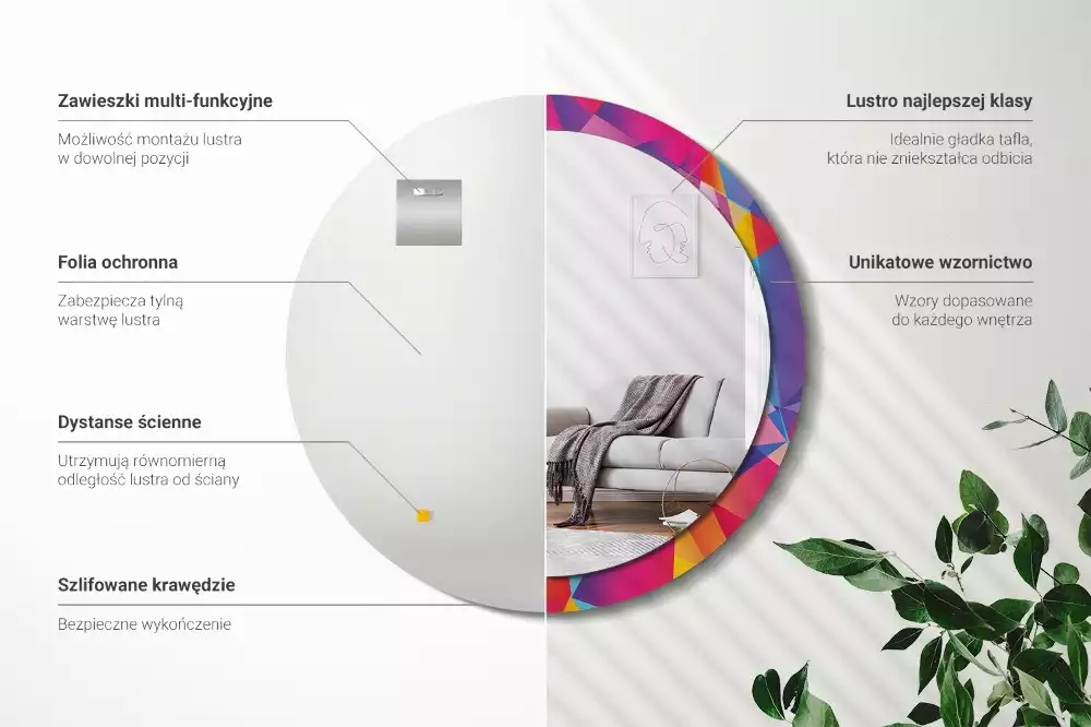 Kerek tükör fali dísz Geometriai összetétel