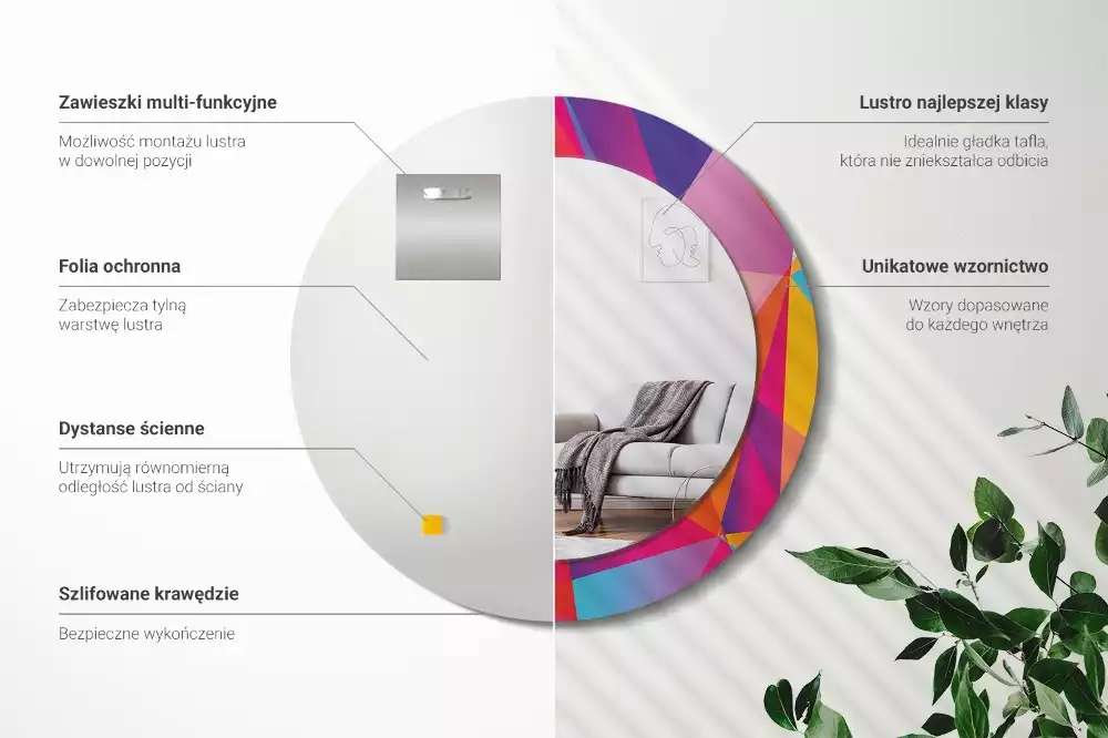 Kerek tükör fali dísz Geometriai összetétel