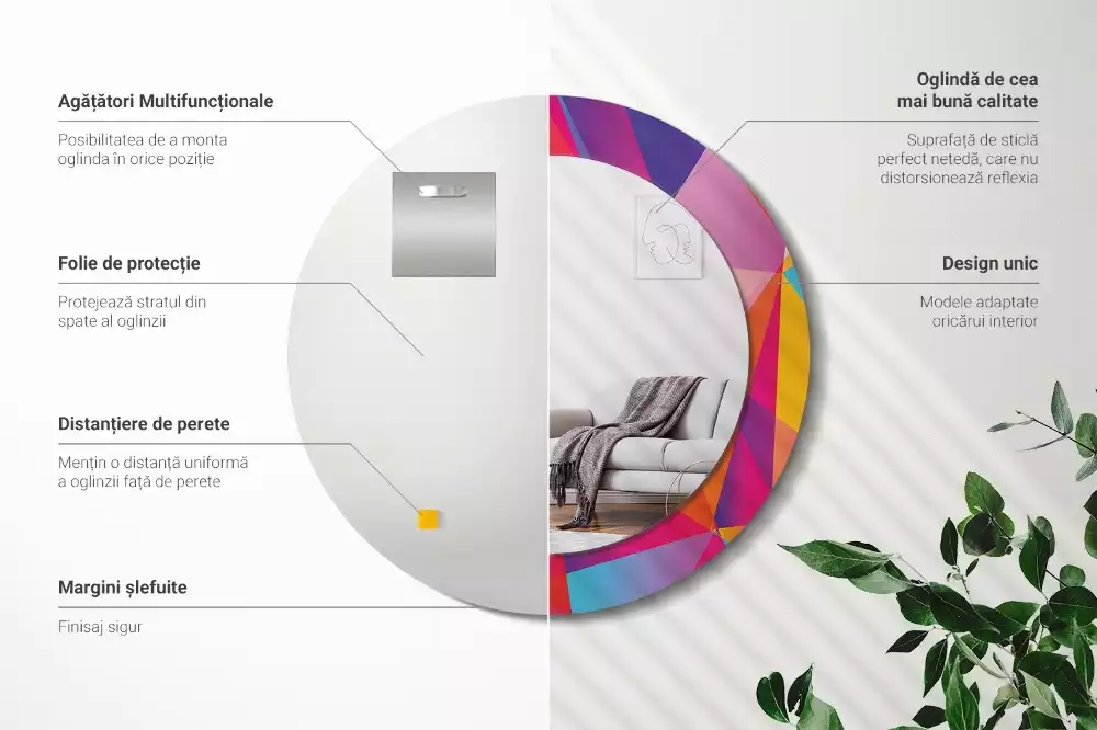 Kerek tükör fali dísz Geometriai összetétel
