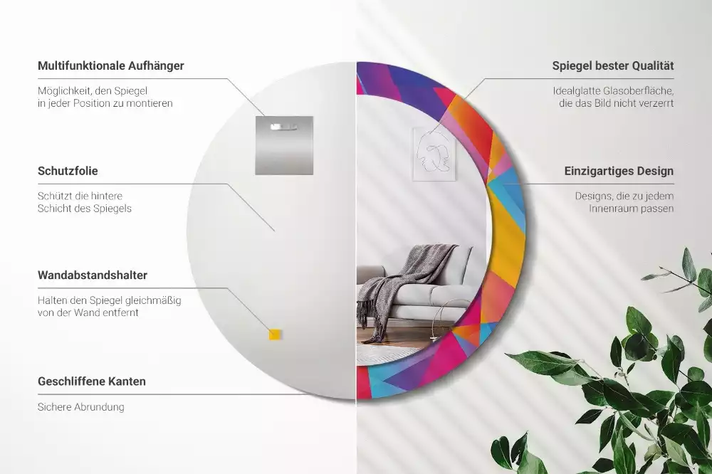 Kerek tükör fali dísz Geometriai összetétel