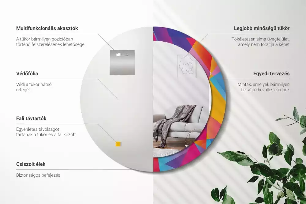 Kerek tükör fali dísz Geometriai összetétel