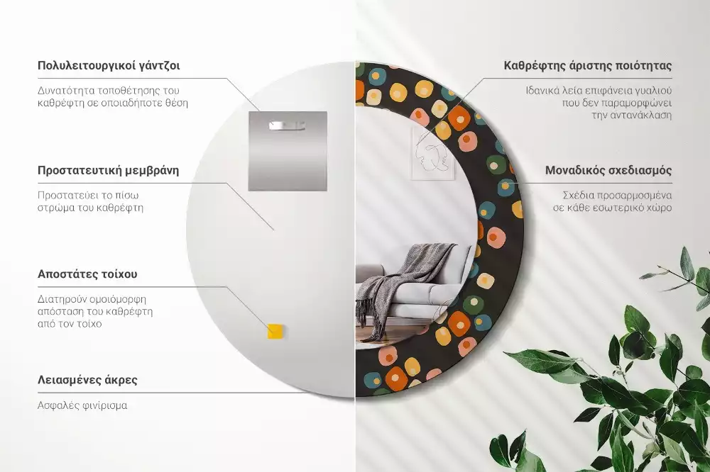 Kerek tükör fali dísz Virág pöttyök