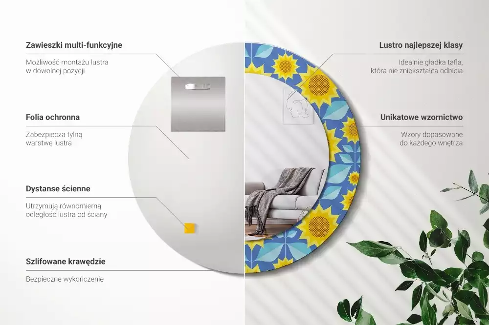 Kerek tükör fali dísz Geometrikus napraforgók