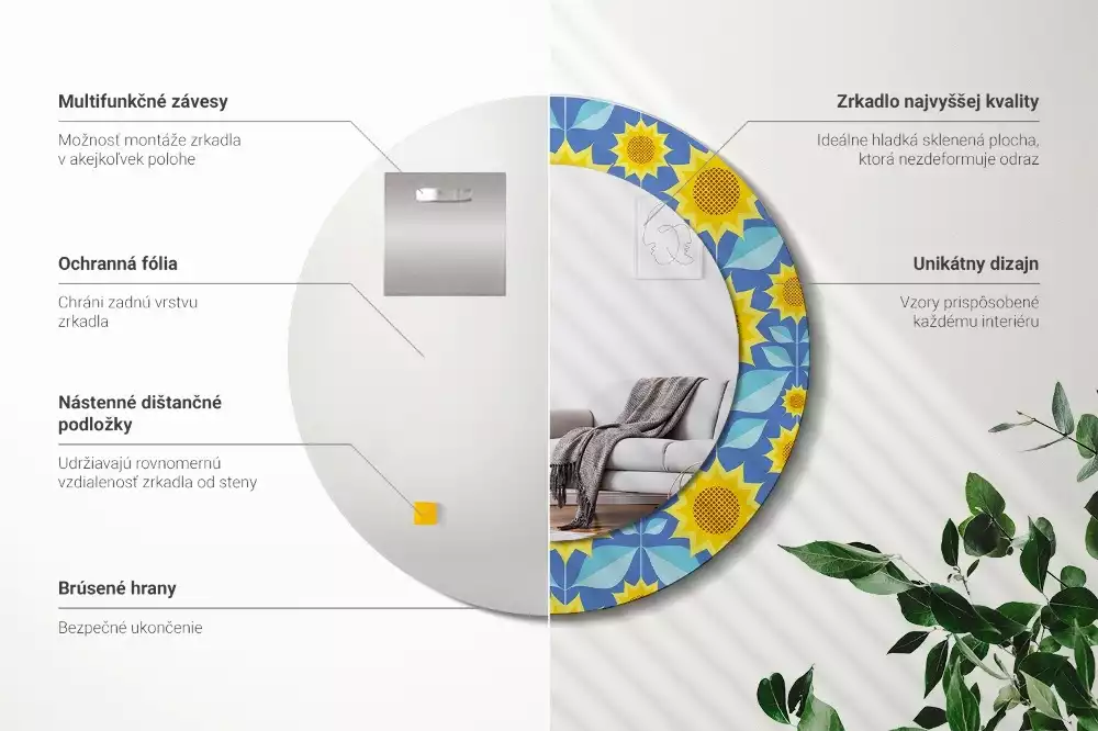 Kerek tükör fali dísz Geometrikus napraforgók