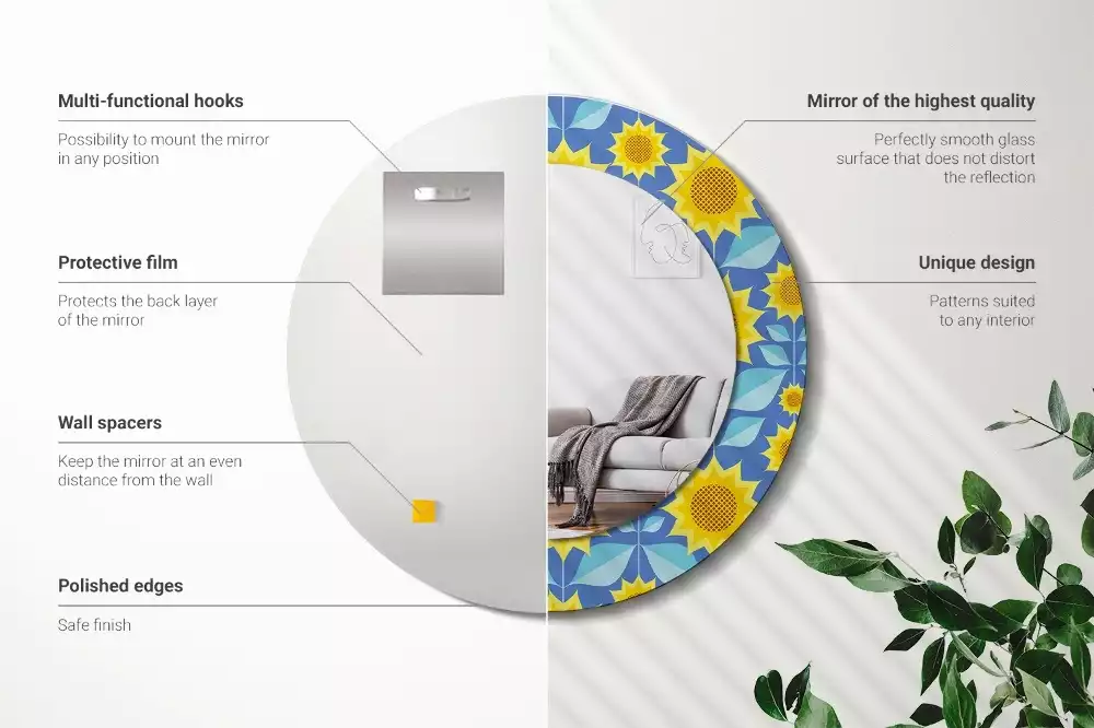 Kerek tükör fali dísz Geometrikus napraforgók