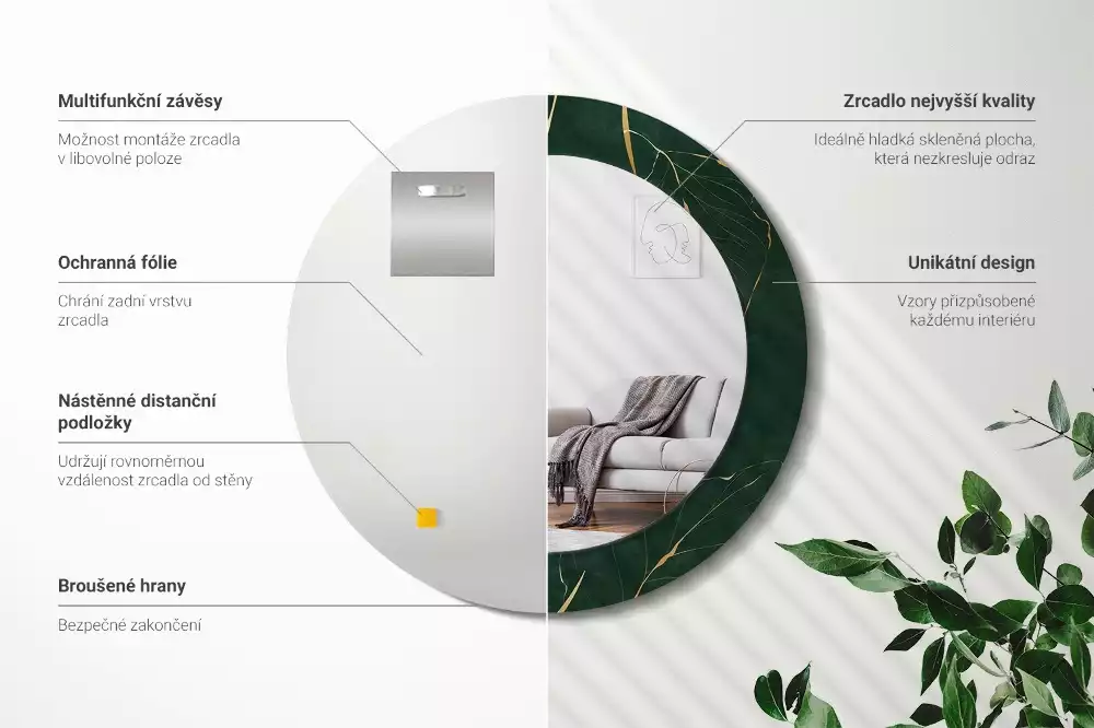 Kerek tükör fali dísz Levél körvonala