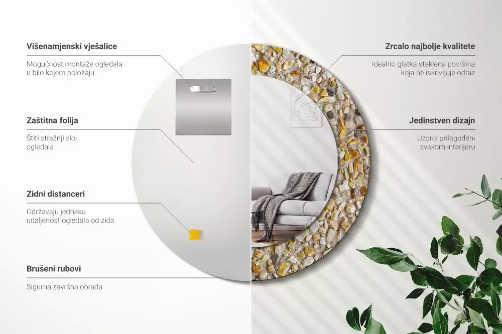 Kerek tükör fali dísz Terrazzo mintás