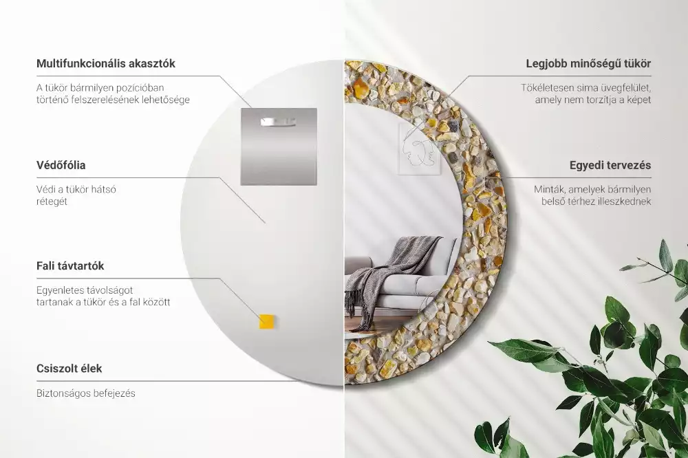 Kerek tükör fali dísz Terrazzo mintás