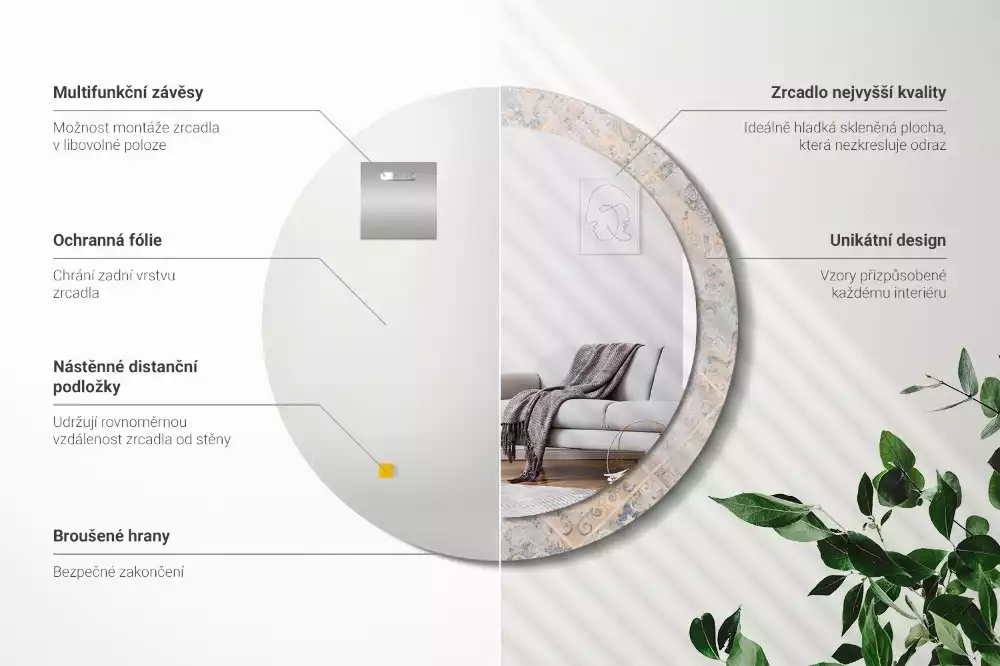 Kerek tükör fali dísz Csiszolt csempe