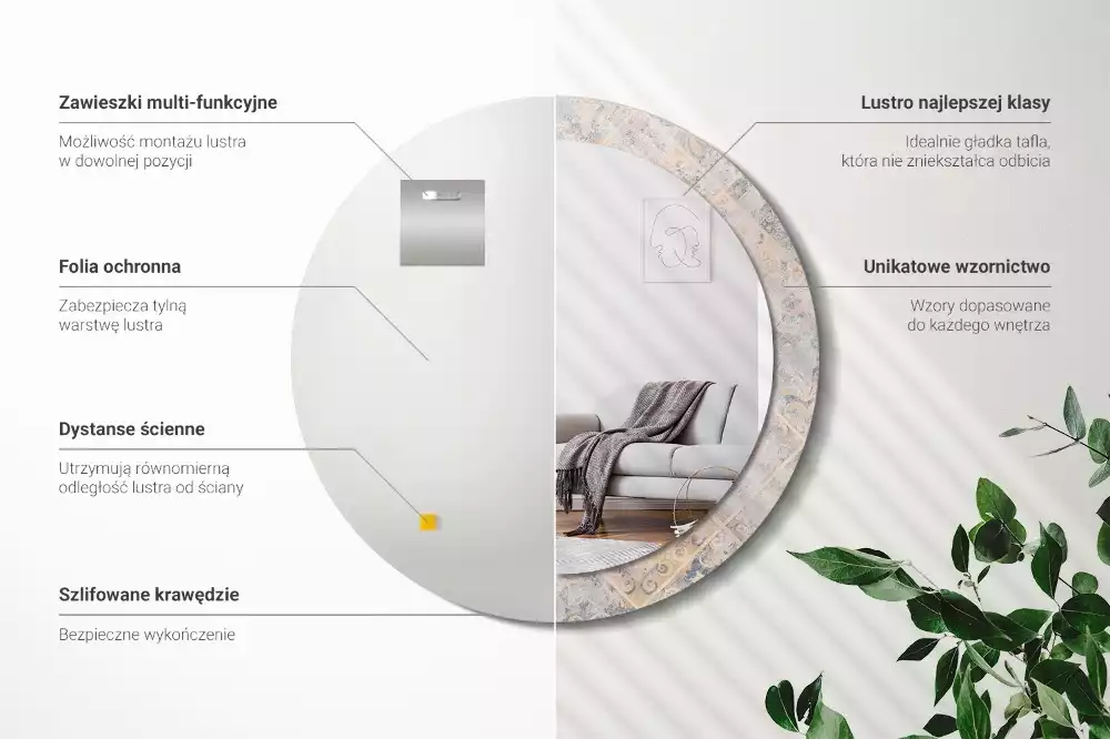 Kerek tükör fali dísz Csiszolt csempe