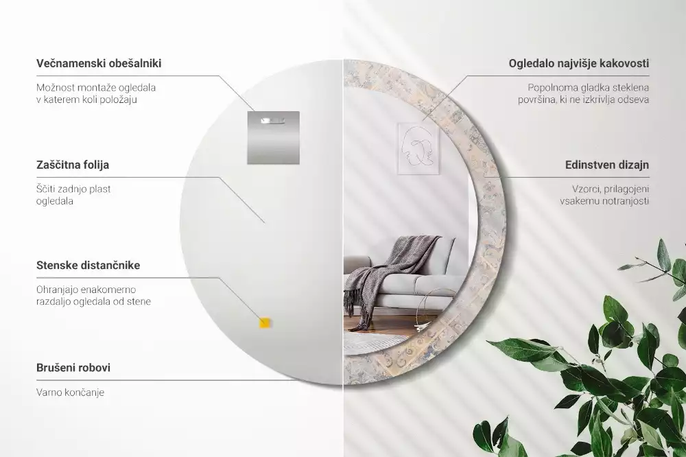 Kerek tükör fali dísz Csiszolt csempe